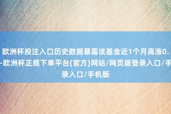 欧洲杯投注入口历史数据暴露该基金近1个月高涨0.05%-欧洲杯正规下单平台(官方)网站/网页版登录入口/手机版